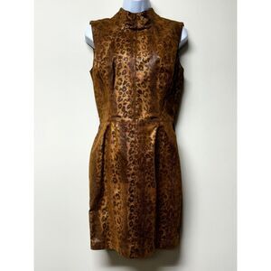 MICHAEL HOBAN NORTH BEACH LEATHER Vintage Leopard Keyhole Back Mini Dress, Sz 9